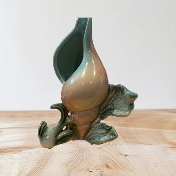 Mid Century Hull Pottery Ebb Tide Conch Bud Vase Peach Green 7" MCM Vintage "B" - Picture 13 of 13